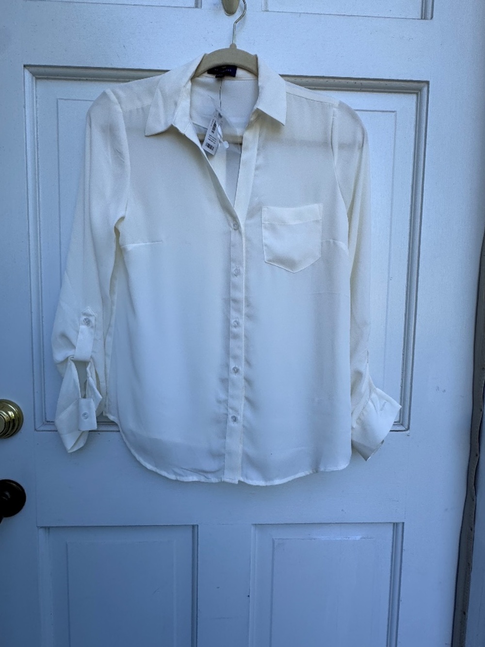 NWT The Limited Ivory Button Down Blouse XS Roll Tab Long Sleeve Career Top